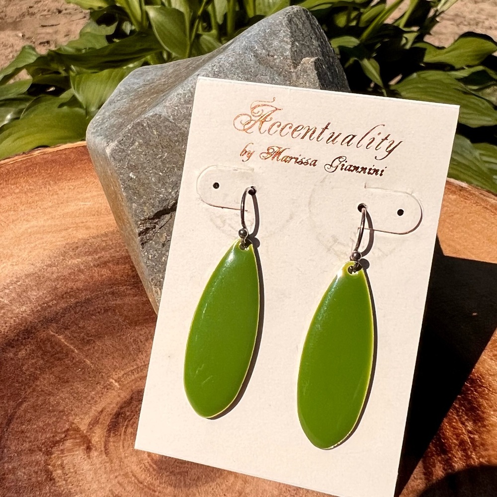 Vintage Green Enamel Teardrop Earrings by Marissa Giannini